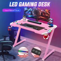 Pink Gaming Desk Large Computer Writing Home Office Gamer Workstation Carbon Fiber Desktop RGB LED Racer Table