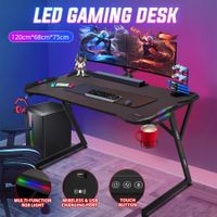 RGB LED Gaming Desk Large Home Office Computer Gamer Writing Desktop 120cm Carbon Fiber Workstation Racer Table Wireless Charger USB Port