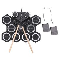 9 Pad Digital Drum Kit Portable Roll-Up Drum Pad Tabletop Drum Set Built-in Dual Stereo Speakers Electric Drums-Black