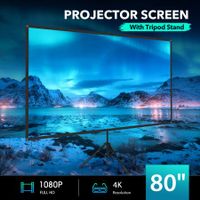 Projector Screen 4K 80-inch Tripod Stand Home Theatre Outdoor Cinema Camping Portable Backyard Movie HD 16:9