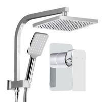 WELS Square 8 inch Rain Shower Head and Mixer Set Bathroom Handheld Spray Bracket Rail Chrome