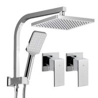 WELS Square 8 inch Rain Shower Head and Taps Set Bathroom Handheld Spray Bracket Rail Chrome