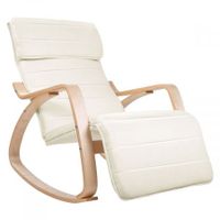 Birch Plywood Adjustable Rocking Recliner Lounge Arm Chair with Fabric Cushion - Beige