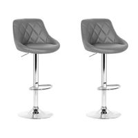 Artiss Set of 2 Bar Stools PU Leather Diamond Style - Grey