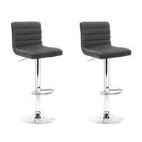 Artiss Set of 2 PU Leather Lined Pattern Bar Stools- Grey and Chrome