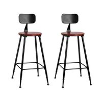 Set of 2 Artiss Bar Stools Pinewood Metal - Black and Wood