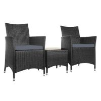 Gardeon 3pc Rattan Bistro Wicker Outdoor Furniture Set - Black