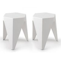 ArtissIn Set of 2 Puzzle Stool Plastic Stacking Stools Chair Outdoor Indoor White