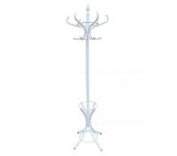 Wooden Coat / Hat Stand with 12 Hooks - Tree Style with Base Ring Umbrella Stand - 187cm White