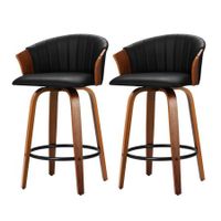 Artiss Bar Stools Kitchen Stool Wooden Chair Swivel Chairs Leather Black x2