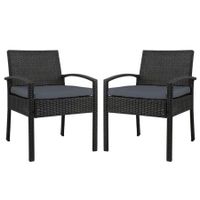 2x Outdoor Dining Chairs Wicker Chair Patio Garden Furniture Lounge Setting Bistro Set Cafe Cushion Gardeon Black