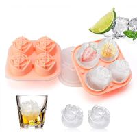 Ice Cube Trays 2 Pack, 2.5 inch 3D Rose Silicone 4 Ice Cube Trays, Reusable and BPA Free