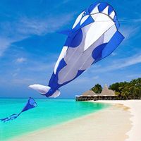 3D Kite Huge Frameless Soft Parafoil Giant Dark Blue Dolphin Breeze Kite  Easy to Fly with Handle 30m line, Lawn, Beach, Garden Family Gatherings
