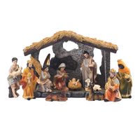 Jesus Nativity Scene Figurine for Table Window Sill Decor, Manger Set Resin Crafts Ornaments Nativity Religious Gifts(20.5X6.5X15.5CM)