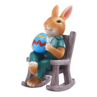 Rabbit Rocking Chair Sculpture with Egg, Resin Figurine Art Craft Decoration, Miniature Fairy Landscape Ornament for Patio Lawn(15.6X7.8X12.6CM)