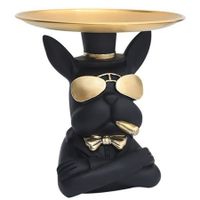 Bulldog Sculptures Resin Holding Storage Tray,Key Jewelry Earrings Holder for Home Desk Decor (Black)
