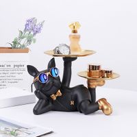 Bulldog Statue Desk Storage Tray Key Dish for entryway Table Home Decor Sculpture for Modern Art Office-Black