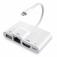 RJ45 Ethernet Adapter 4 in 1 Lightning to HDMI 1080P HD Network LAN Wired USB Data Sync Charging Card Reader