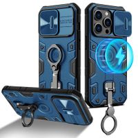 iPhone 14 Pro Max Case Armor Compatible with MagSafe with Rotatable Kickstand & Camera Cover-Blue