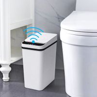 Bathroom Touchless Trash Can 2.2 Gallon Smart Automatic Motion Sensor Rubbish Can with Lid Electric Waterproof Narrow Small Garbage Bin for Kitchen,Office,Living Room,Toilet,Bedroom,RV (White)