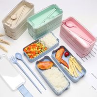 Three Layer Bento Food Storage Container Spoon Fork Chopsticks Lunch Box Set Color Green