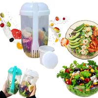 Portable Salad Shaker With Fork And Salad Dressing Holder Health Salad Container For Picnic, Portable Vegetable Breakfast To Take Away (White)