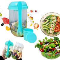 Portable Salad Shaker With Fork And Salad Dressing Holder Health Salad Container For Picnic, Portable Vegetable Breakfast To Take Away (Green)