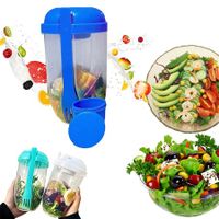 Portable Salad Shaker With Fork And Salad Dressing Holder Health Salad Container For Picnic, Portable Vegetable Breakfast To Take Away (Blue)