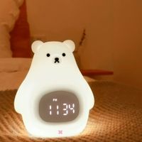 Bear Night Light Alarm Clock, Soft Silicone Portable Nursery Lamp, Children USB Rechargeable Nightlight for Girls Boys Toddler Birthday Gifts Bedroom Room Decor
