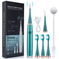 Electric Tooth Cleaner,  Dental Calculus Remover,Tooth Scraper Teeth Cleaning Kit with 3 Cleaning Heads, 5 Modes, Oral Mirror, Green