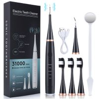 Electric Tooth Cleaner,  Dental Calculus Remover,Tooth Scraper Teeth Cleaning Kit with 3 Cleaning Heads, 5 Modes, Oral Mirror, Black