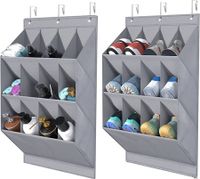 2 Pack Hanging Shoe Organizer,12 Large Pockets and 2 Larger Storage Compartments with 6 Hooks Shoe Storage Rack Organize Grey
