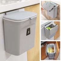 9 L Kitchen Compost Bin Hanging Small Trash Can with Lid for Bathroom/Bedroom/Camping-Grey