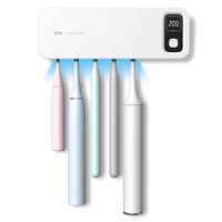 UV Toothbrush Sanitizer Fan Drying Function Holder Wall Mounted No Drilling Cleaner Sterilizer-5 Slots