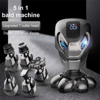 5 In 1 7D Mens Rechargeable Bald Head Electric Shaver 7 Floating Heads Waterproof Portable Hair Trimmer Razor Clipper Brush Color Silver