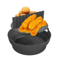 Air Fryer Pot Oven Baking Tray with Detachable Separator Pad Reusable Basket Heat Resistant Easy Cleaning Pan Accessories Color Black