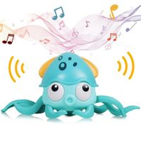Crawling Octopus Baby Toy Avoiding Obstacles, Musical Octopus Toy with USB Charge and Light for Babies, Kids (Green)