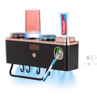 UV Toothbrush Holder with Toothpaste Squeezer Wall Mounted for Bathroom USB Rechargeable with UVC LED Light-3 Cups