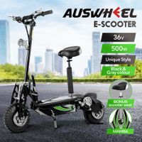 Off Road Electric Scooter E-scooter Auswheel Adults Folding Motorised Commuting Vehicle 500W with Seat Disc Brake  Black Grey
