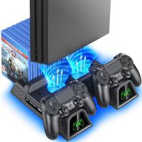 PS4 Cooling Fan Station for Playstation 4/PS4 Slim/PS4 Pro, PS4 Pro Vertical Stand with Dual Controller EXT Charger Port Dock Station