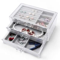Acrylic Jewelry Box, Clear Jewelry Organizer With 3 Drawers, Velvet Display Holder for Earrings Ring Bracelet Necklace, Gift for Women Grey