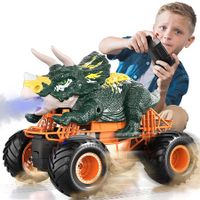 Remote Control Dinosaur Car Toys for Kids Boys, 2.4GHz RC Dinosaur Car Toys with Light, Sound, Spray, Indoor Outdoor All Terrain