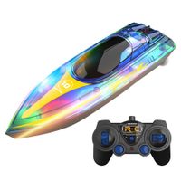 Remote Control Boat with LED Light for Kids and Adults, Remote Control Boat for Pools and Lakes, 2.4GHZ RC Boats