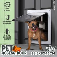 Pet Dog Cat Door Flap Screen Large 2 Way Lockable Magnetic Panel Brushy Safe Security Wooden Wall ABS White