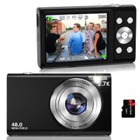 Digital Camera Auto Focus 2.7K Vlogging Camera HD 48MP 16X Digital Zoom Camera with 32G Memory Card,YouTube Portable Mini Compact Camera for Kids Teens Adult Beginner (Black)