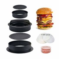 3 in 1 Burger Press with100 Wax Papers, Non-Stick Burge Maker Kit, Robust Barbecue Accessories, Easily Press Burger Patty for Barbecue BBQ Party for