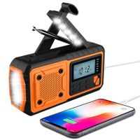 Solar Weather Radio Emergency Crank,AM FM/NOAA Hand Crank with LED Flashlights, Reading Lamp, Cell Phone Charger, SOS Alarm for Outdoor Home Camping