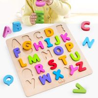 Alphabet Number Puzzles Set Wooden Upper Case Letter And Number Learning Board Toy