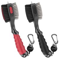 Golf Club Brushes and Groove Cleaner with Magnetic Keychain Oversized Golf Brush Head and Retractable Spike Super Non-Slip Handle Comfortable Grip Golf Club Cleaner (2 Pack Black&Red)