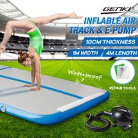 Air Track Exercise Mat Gymnastics Home Gym Equipment Floor Inflatable Tumbling Training Practice Pad with Electric Air Pump Blue 4x1M